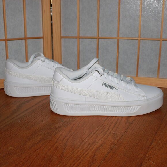 Puma Monochrome Textured Rose Accent Sneakers - Picture 1 of 8